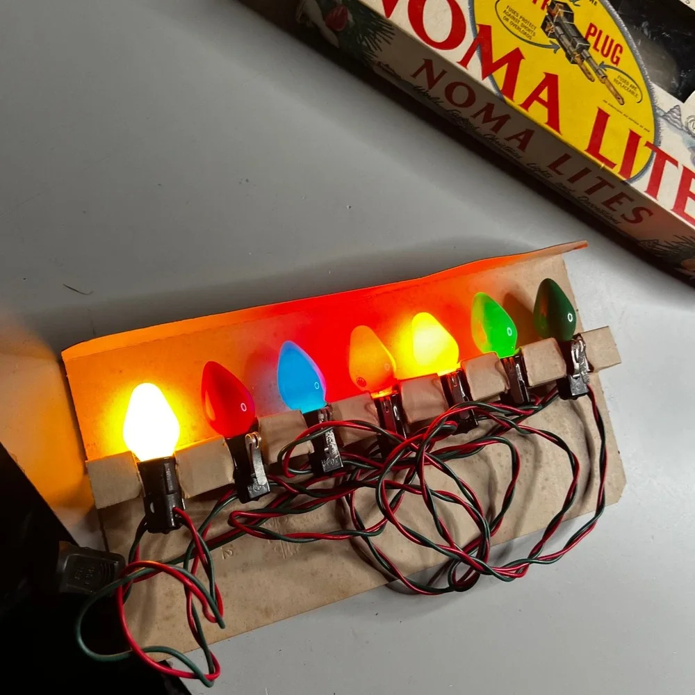 Vintage Noma Lites 7 Light Indoor Christmas Set Westinghouse Lamps Safety Plug